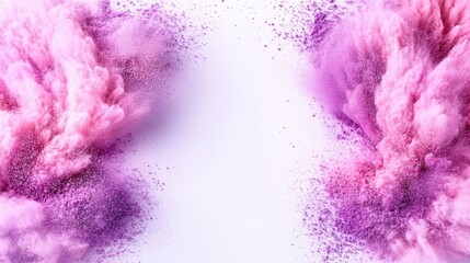 Fototapeta premium Vibrant pink and purple powder explosion on white background for energetic design