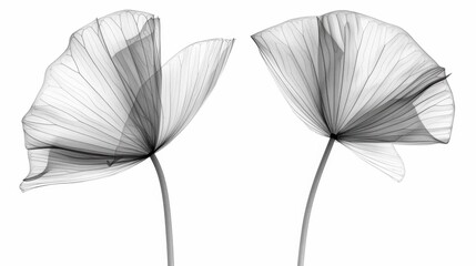 Elegant transparent lotus leaves with intricate veins on white background