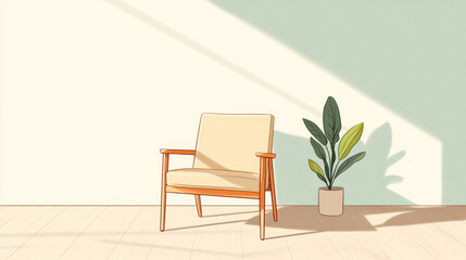 Fototapeta premium modern wooden armchair in stylish room with plant, creating cozy atmosphere