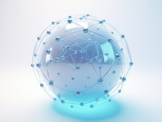 Abstract blue sphere with interconnected nodes and lines representing technology