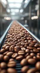 Coffee factory, A high-fidelity image of conveyor belts in a realistic setting, showcasing their functionality and design.