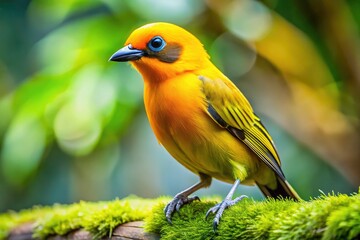 A vivid yellow bird profile, captured in exquisite detail through expert wildlife photography.