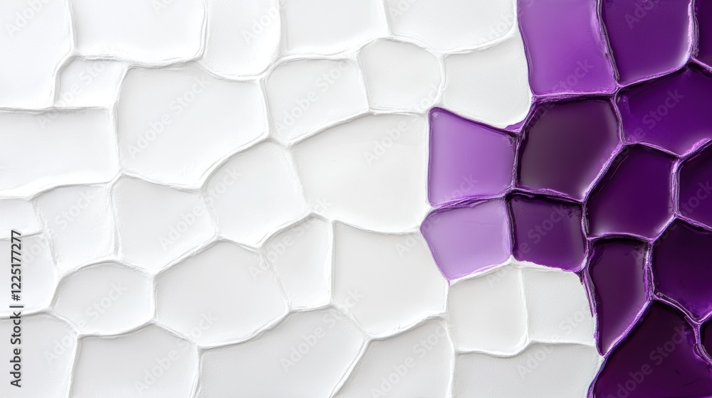 Poster abstract mosaic pattern with white and purple hexagonal shapes
