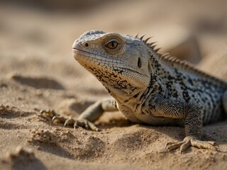 Obraz premium Close Up Portrait of Bearded Dragon in Sandy Desert Habitat