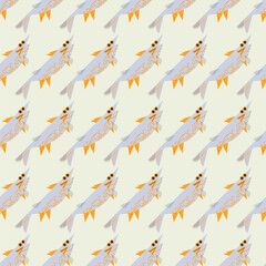 Stylized lilac fish in Scandinavian style. Vector print, seamless pattern, background, design