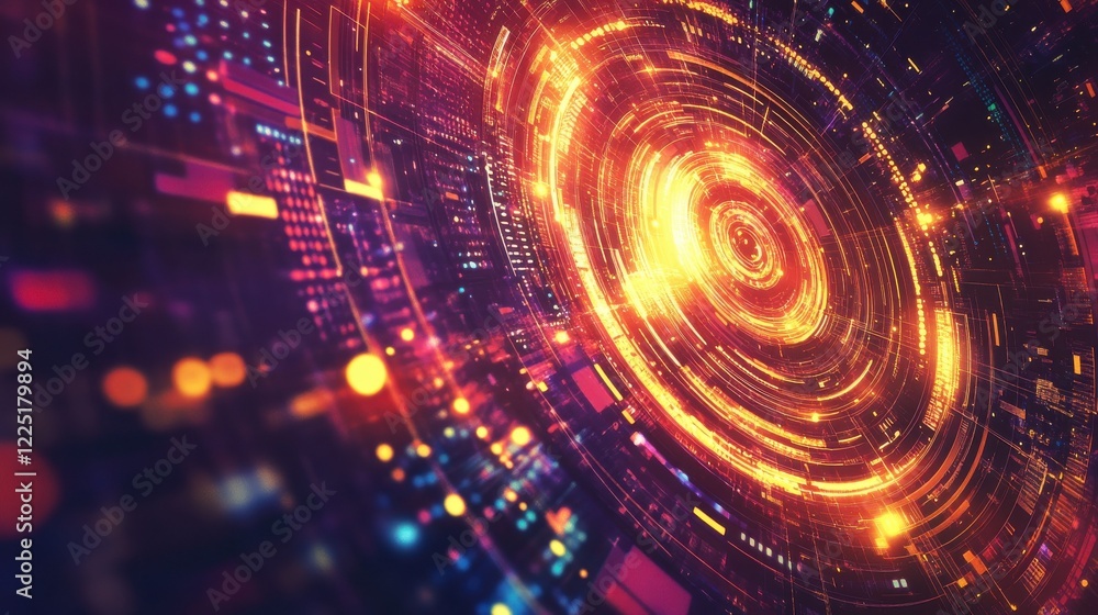 Poster cryptocurrency blockchain network background. bright glowing symbols. futuristic big data informatio