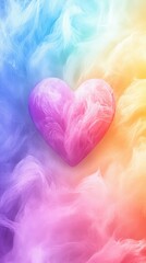 Fototapeta premium Pride month concept, Colorful Heart Design with Soft Smoky Background in Vibrant Rainbow Hues