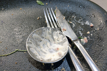 Empty Plate and Utensils Signifying Enjoyable Dining Experience and Satisfaction