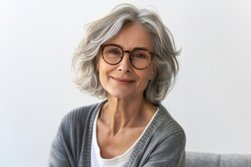 Obraz premium mature woman display a refined style that radiates confidence and grace, enhanced by a minimal background that highlights their healthy glow.