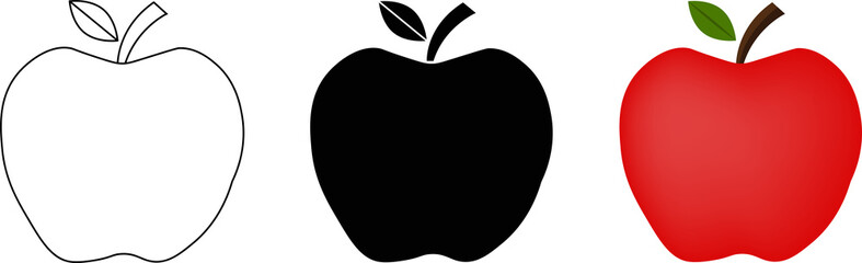 apple Icon collection in filled and stroke style png, Outline, glyph black, flat color and filled line color, icon symbol set, froot concept, apple png	
