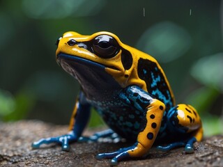 Fototapeta premium Close Up of a Colorful Poison Dart Frog in a Vibrant Rainforest Habitat