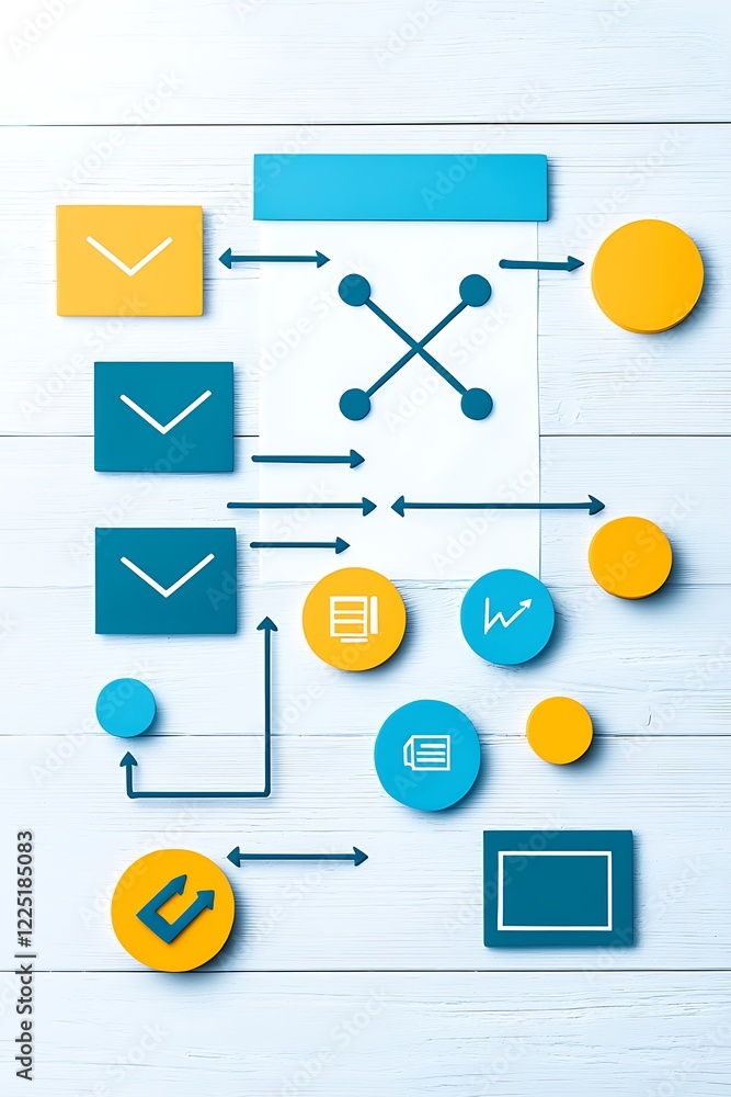 Poster colorful diagram of workflow and communication elements