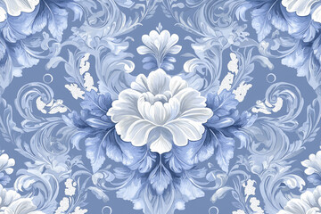 Fototapeta premium Elegant blue floral pattern with intricate designs, suitable for wallpaper or textile use