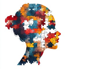 Colorful Puzzle Pieces Forming a Human Head: Symbolizing the Mind's Complexity