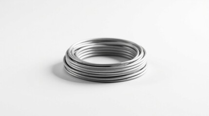 Fototapeta premium A neatly coiled arrangement of metallic wire, showcasing a smooth, reflective surface and uniform diameter, ready for various crafting and industrial applications
