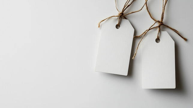 Blank White Gift Tags with Twine Rustic Minimal Design Mockup Sale Paper Kraft Clean Price Craft    