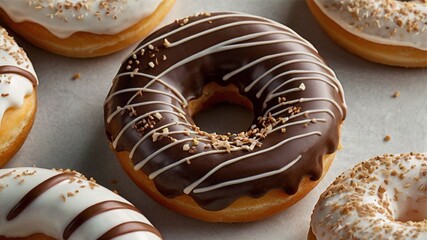 Chocolate and White Glazed Donuts: A Delicious Pastry Still Life