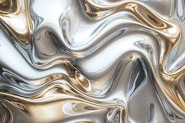 Abstract Metallic Texture with Gold and Silver Swirls, Liquid Metal and Luxurious 3D Design