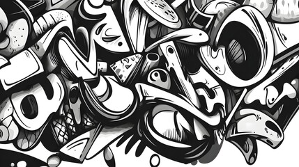 Bold Black and White Graffiti Abstract Graphic Urban Art Design Pattern