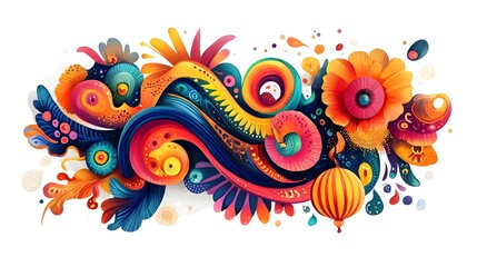 Obraz premium Vibrant Floral Explosion of Abstract Shapes and Colors in a Surreal Digital