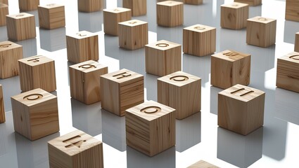 Fototapeta premium A set of colorful wooden blocks, each marked with a different letter of the alphabet, arranged in a neat cluster