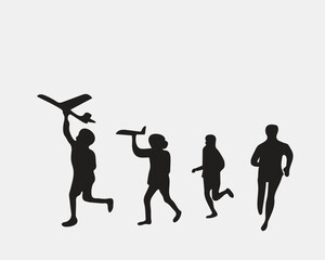 Group Tour silhouette people and plane