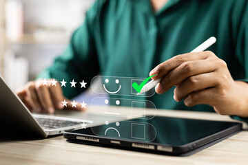 Customer service survey,User give rating of best excellent service rating experience on online application,Client review satisfaction feedback,Consumers give ranking of services quality and reputation