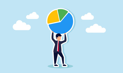 A businessman lifting a pie chart, illustration of responsibility in leading business market share