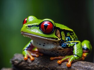 Fototapeta premium Vibrant Close-Up of a Red Eyed Green Frog in Rainforest Habitat