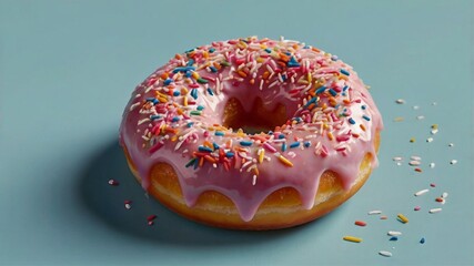 Pink Glazed Donut with Sprinkles: A Delightful Culinary Still Life