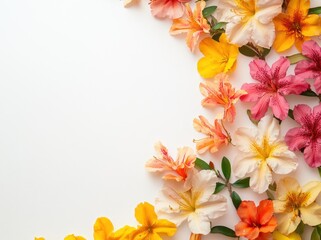 Naklejka premium colorful border with Azalea flowers on a white background, with space for text or design