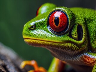Vibrant Macrophotography of Exotic Red Eyed Green Frog in Lush Rainforest Habitat