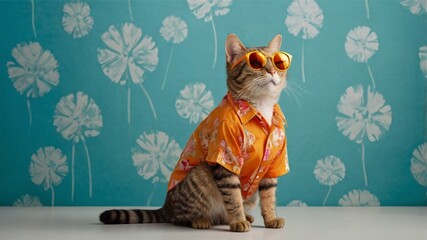 Cool Cat in Hawaiian Shirt: A Summery, Stylish Portrait