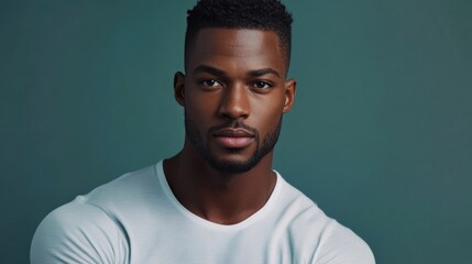 Obraz premium Confident man in studio setting with neutral background showcasing modern style and charismatic expression