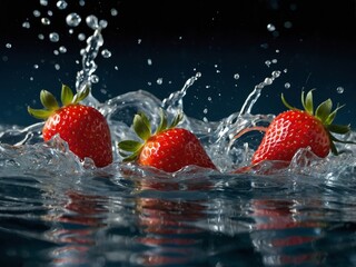 Vibrant Fresh Strawberries Splashing in Water Close Up Organic Summer Berries