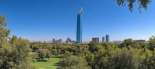 Kingdom Centre Tower, A Modern Skyscraper Dominating the Riyadh City Skyline, Saudi Arabia