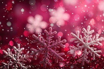 Fototapeta premium Elegant silver snowflakes delicately arranged on a rich burgundy background