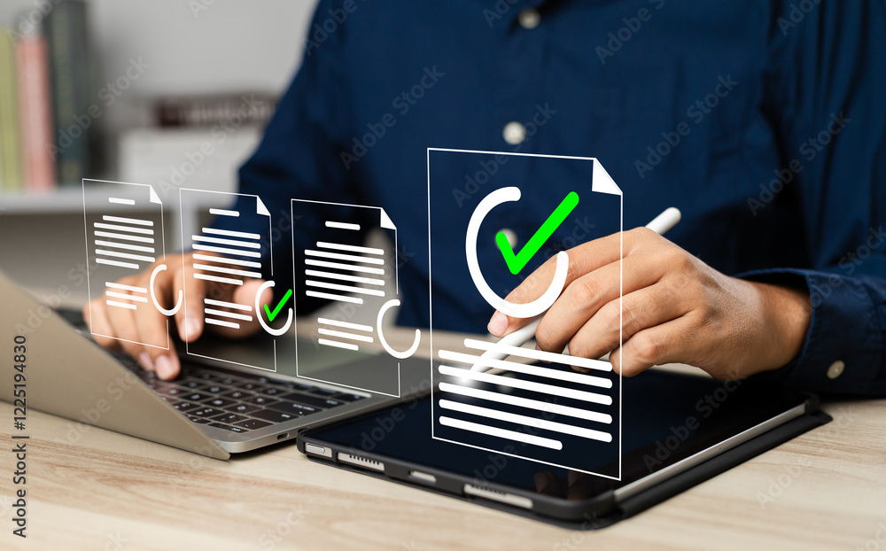 Canvas Prints business performance monitoring and evaluation concept, take an assessment, business man using lapto
