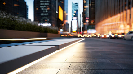 Obraz premium Urban street at night with glowing lights and buildings