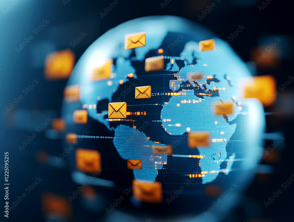 Poster global email communication networks digital world infographic virtual environment aerial view concep