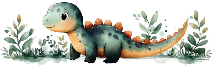 Naklejka premium Soft Plush Dinosaur Toy in Watercolor Style with Textures
