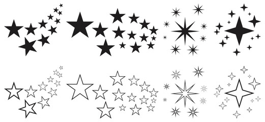 Various Star Patterns and Designs Collection. Isolated On Transparent Background.