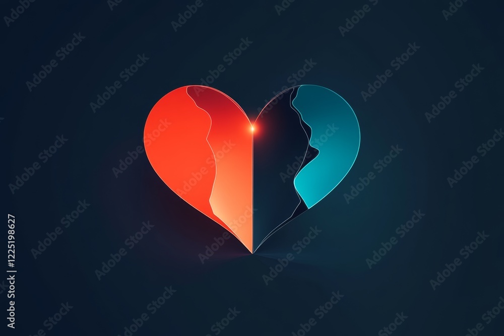 Poster A flat design of a broken heart with one half glowing faintly and the other fading into dark, jagged lines to symbolize resentment and unresolved emotions