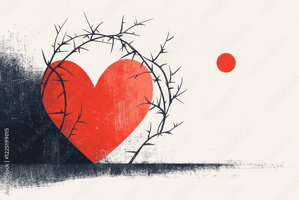 Poster A flat design of a thorny vine encircling a heart, its sharp edges representing the bitterness of resentment and emotional pain