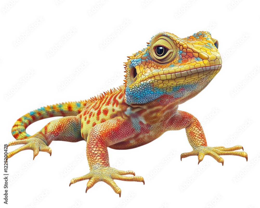 Poster vibrant lizard with colorful scales, showcasing intricate patterns and textures. this realistic depi