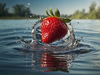 Juicy Strawberry Water Splash Photography Capturing Freshness in Nature