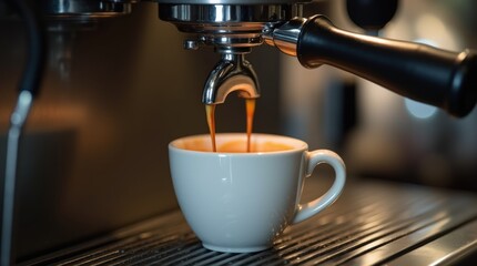 espresso machine pouring coffee into a cup
