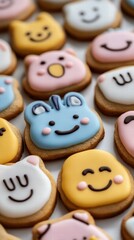 Obraz premium Baking delight icing animal cookies with smiley faces home kitchen dessert treats cheerful environment whimsical concept