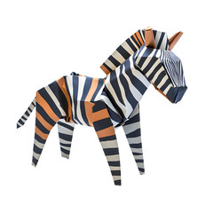Origami Paper Zebra Figurine on Clean White Background