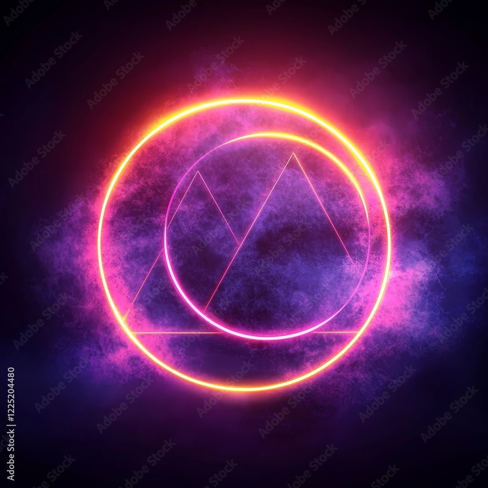 Poster minimalist neon geometric shapes overlapping on gradient background digital art